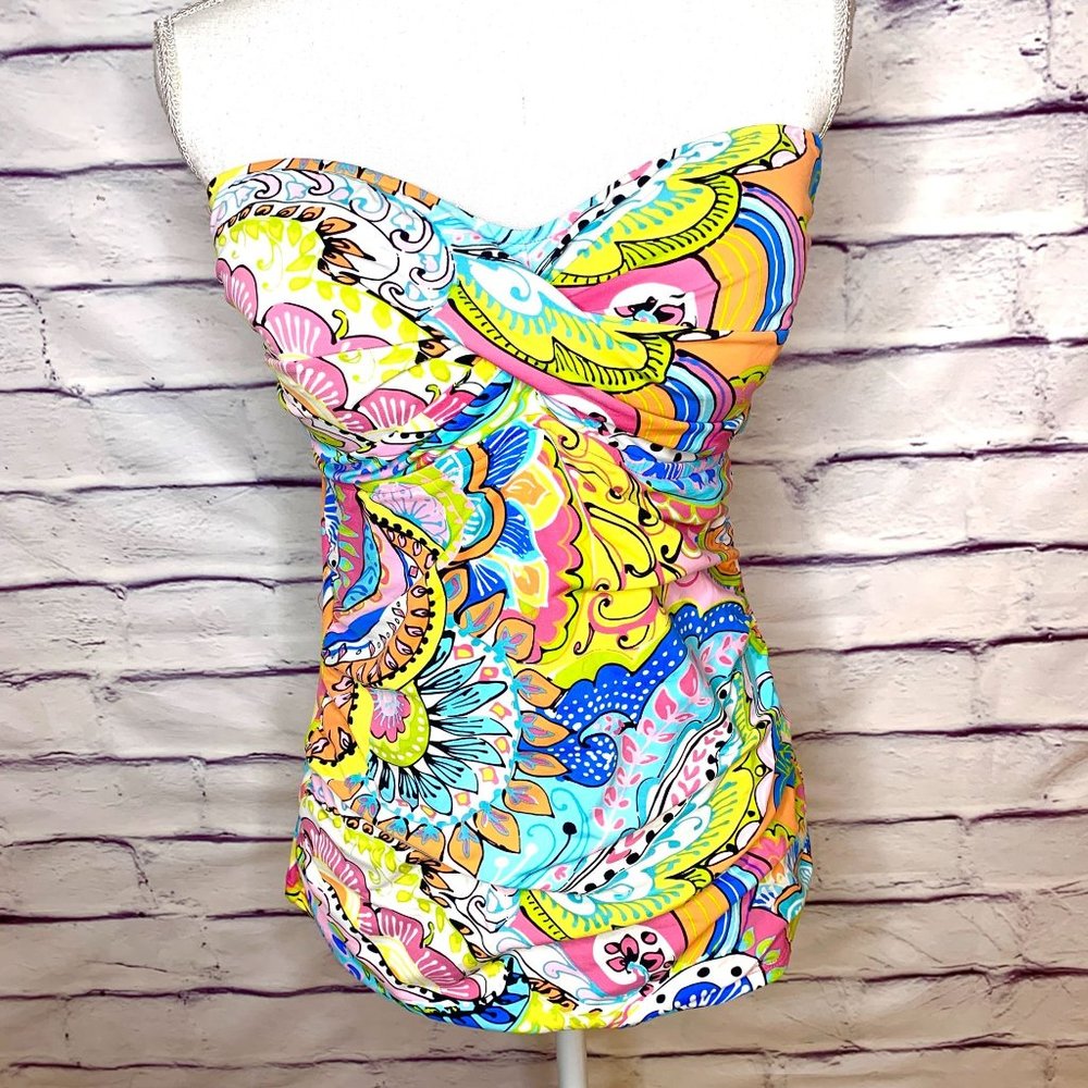 Anne Cole Vibrant Multicolor Ruched Patterned Tankini Swimsuit Top
